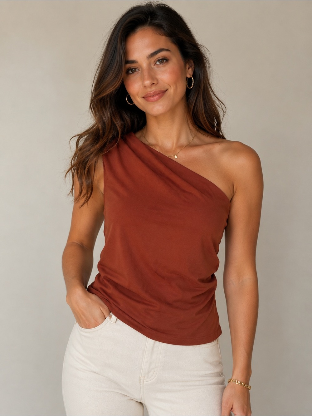 One-Shoulder Rust Women’s Tank Top